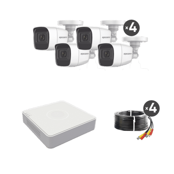 (MICRÓFONO Integrado) Kit TurboHD 1080p Lite / DVR 4 canales / Audio por Coaxitron / 4 Cámaras Bala de Metal con Micrófono Integrado