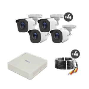 KIT TurboHD 720p / DVR 4 canales / 4 Cámaras Bala de Policarbonato / 4 Cables 18 Mts / 1 Fuente de Poder Profesional